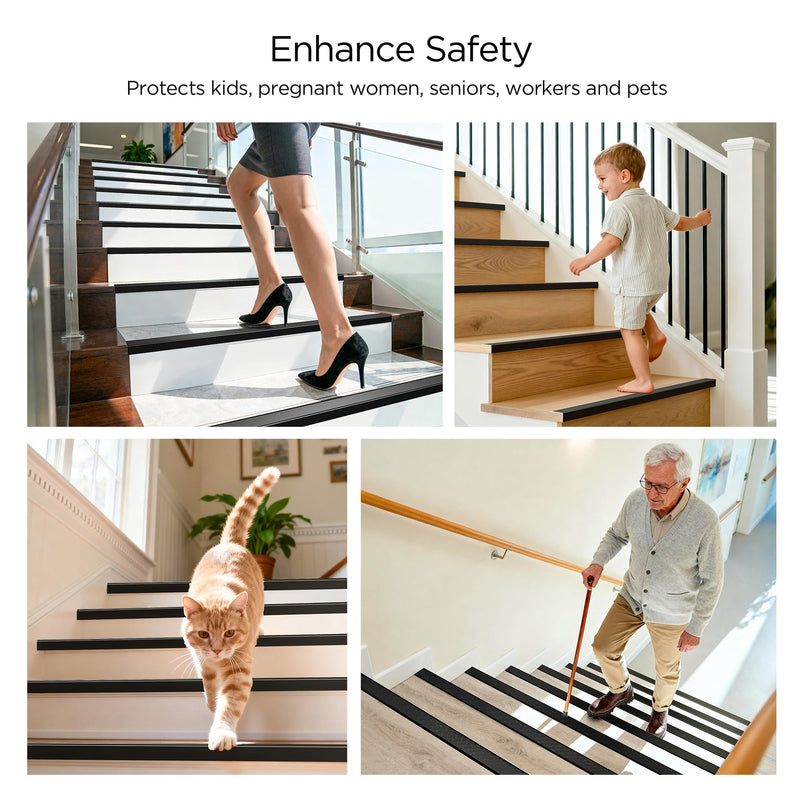 Raytano 2Pack 36" L Heavy-Duty Metal Stair Nosing, 0.8" x 1.6"W Self-Adhesive Non-Slip Aluminum Stair Edge Protector for Indoor and Outdoor Steps L- Molding (36in x 0.8 in x 1.6 in,Black) 36in x 0.8 in x 1.6 in Black 2
