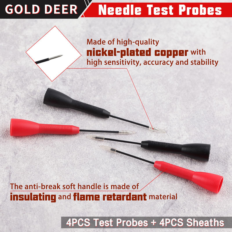 [Australia - AusPower] - 4 Pack 2mm Needle Test Probes 600V/10A Piercing Needle Non-Destructive Test Probe Multimeter Probes Fine Point Tip Adapter Set for Multimeter Leads Electrical Testing 