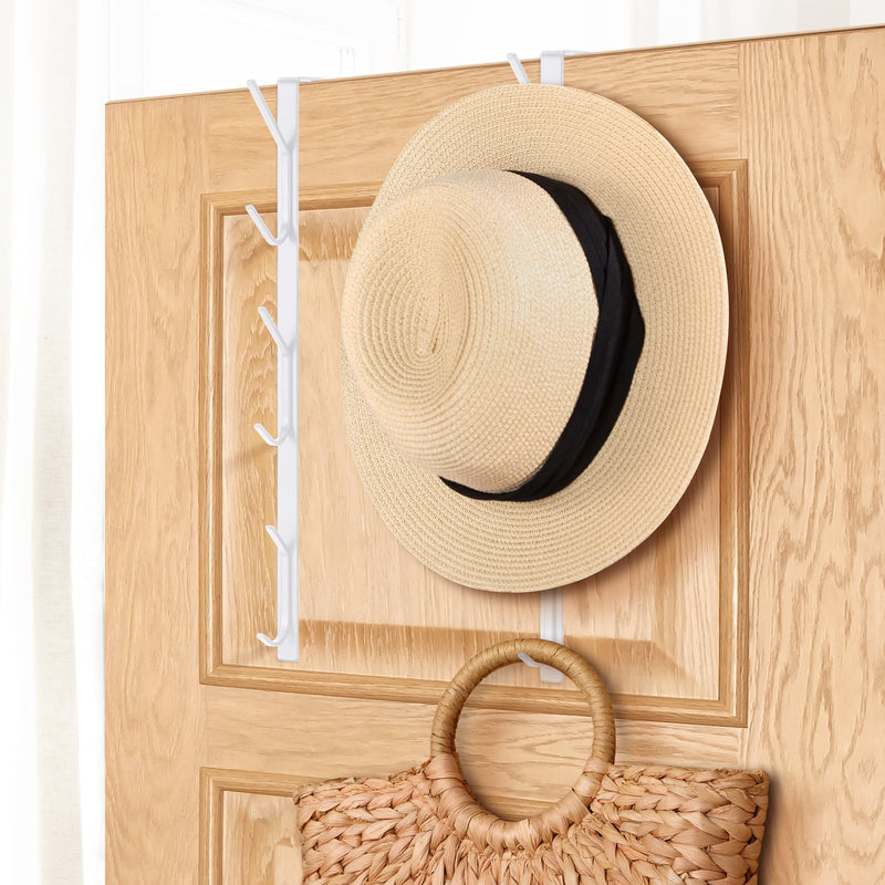 [Australia - AusPower] - Tandefio 2 Pack Over The Door Hook Hanger Comes with 6 Hooks from Large to Small 14'' Metal Over The Door Hooks Hanger for Hats Coat Scarf Purse Bags Scarf Keys and More (White) White 