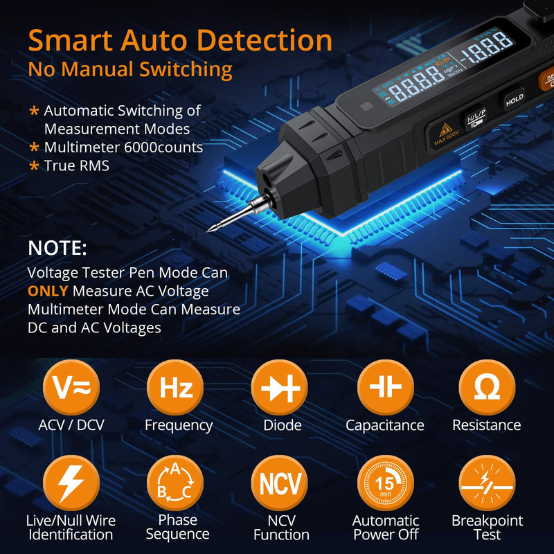 [Australia - AusPower] - Neoteck Professional Electrical Kit: 3-in-1 Multimeter with Phase Sequence Detection & Smart Multimeter, 6000 & 4000 Counts, AC/DC Voltage/Current, Resistance, Continuity, Capacitance, NCV, Data Hold 
