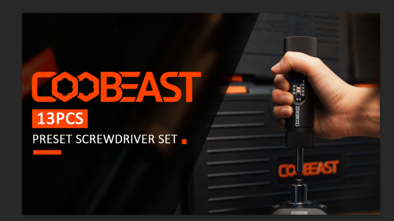 coobeast 13Pcs Preset 1/4” Drive Torque Screwdriver with S2 Bits 13 PCS