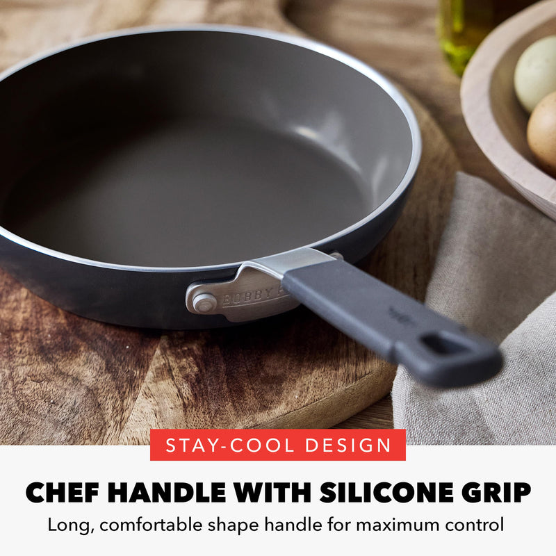 GreenPan x Bobby Flay 8" Nonstick Frying Pan Skillet, PFAS-Free Diamond Ceramic, Induction Suitable, Stay-Cool Silicone Handle, Easy Clean Dishwasher & Oven Safe, Egg & Omelet Pan, Black 8" Frying Pan Skillet