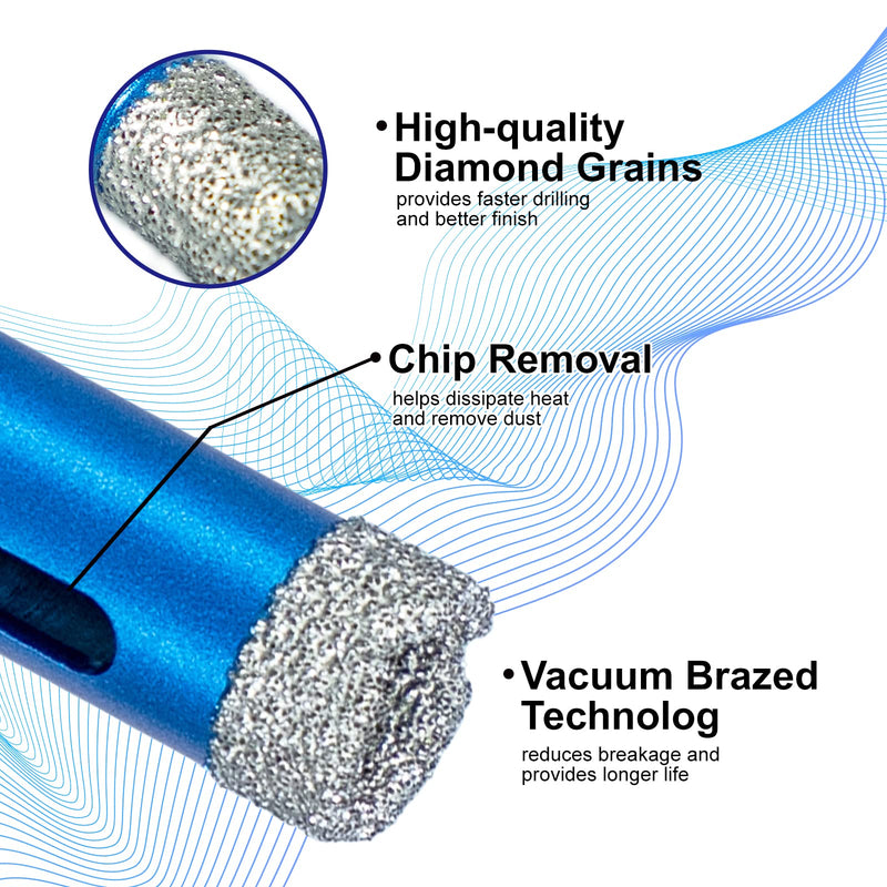 [Australia - AusPower] - SALI Diamond Core Drill Bits Set 5pcs Tile Hole Saws Vacuum Brazed Hole Saw with 1/4 Inch Hex Shank for Glass Ceramic Porcelain Tiles Marble Brick Granite Quartz Fit Angle Grinders and Drill 