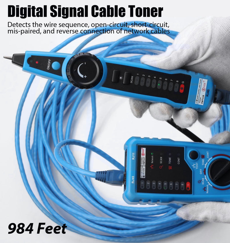 [Australia - AusPower] - Network Cable Tester, Multifunction Digital Signal Cable Toner, Cat5 Cat6 Ethernet LAN Network Wire Tracer with Probe Tone, RJ11 RJ45 Telephone Line Tester for Line Continuity Metal Wire Detector 