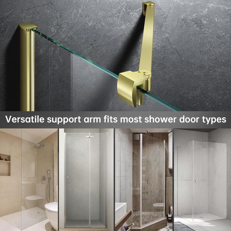 Frameless Shower Door Support Bar, Stainless Steel Wall-to-Glass Support Arm to Fixed Shower Glass Panel, for 1/4"-3/8" (6-10 mm) Door, 180° Pivot & Stow-Flat Mode (Brushed Gold, 15.8-inch(400mm)) Brushed Gold 15.8-inch(400mm)