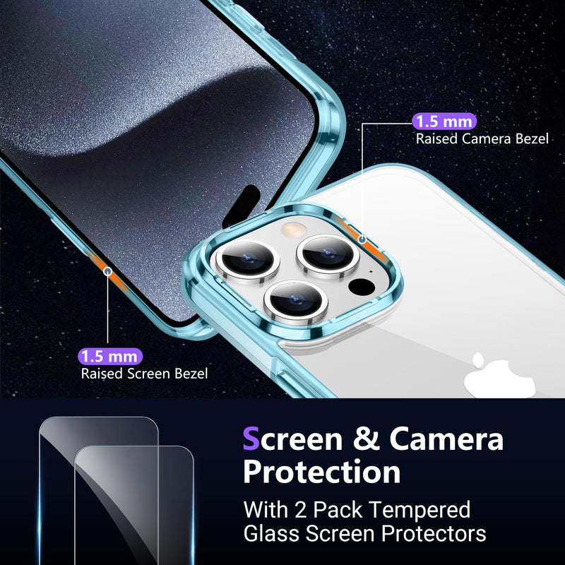 [Australia - AusPower] - Temdan Designed for iPhone 15 Pro Max Case Clear, [Non-Yellowing] [Military-Grade Drop Protection] Slim Thin Shockproof Protective Cover Phone Case for iPhone 15 Pro Max Case Clear-Blue 