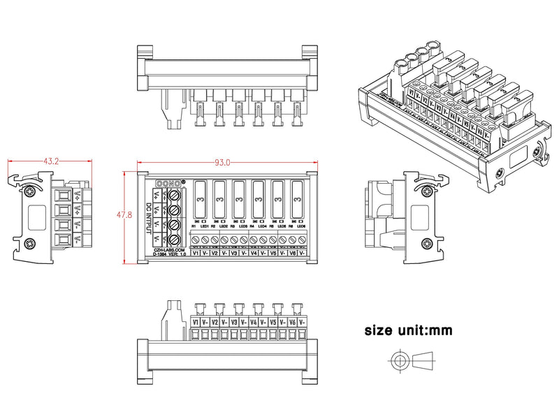 DC Power Fuse Distribution Strip Module (6 Position, DIN Rail Mount) 6 Position