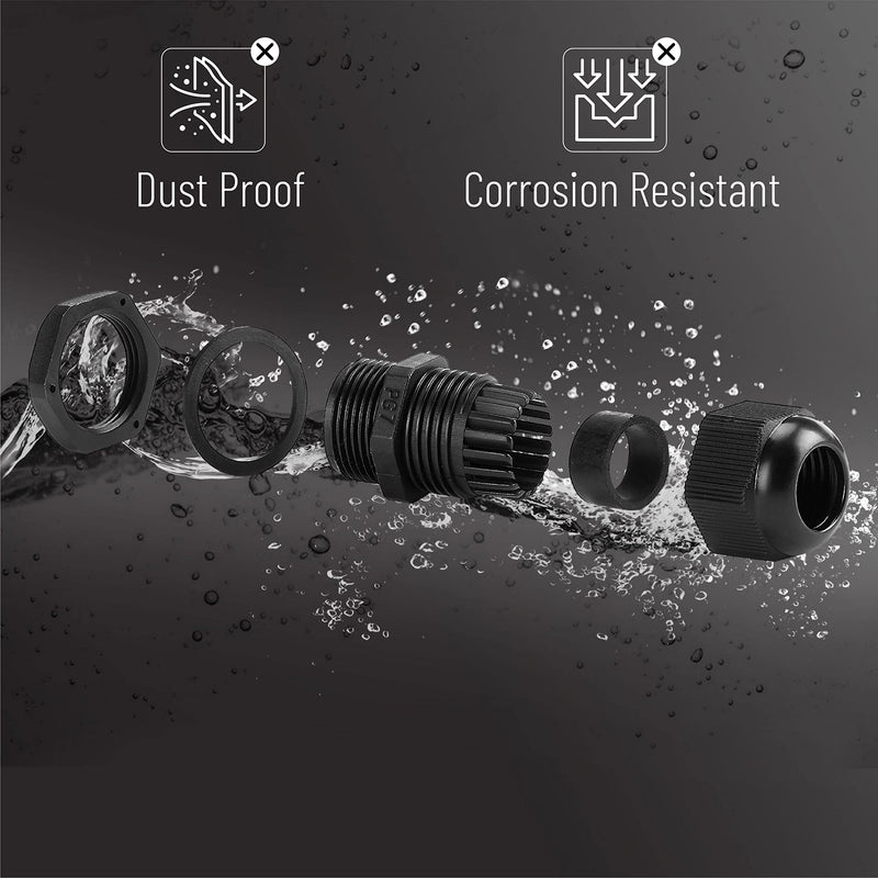 [Australia - AusPower] - Bates- Nylon Cable Gland, 50 pcs, 3-16 mm Cable Gland Connectors, PG7, PG9, PG11, PG13.5, PG16, PG19, Waterproof Cable Connector, Black Cord Grip, Plastic Cable Connector, Cable Glands Waterproof 50 Pack, PG7-PG19 