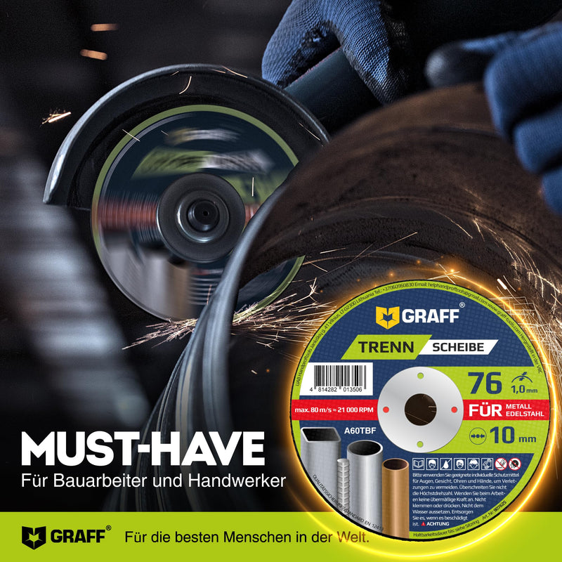 [Australia - AusPower] - Cutting Discs 76 Metal 1 mm Extra Thin - Flex Discs for Inox, Stainless Steel, Metal - Metal Cutting Discs for Straight Grinders and Mini Angle Grinders GRAFF Pack of 25 Diameter: 76 mm, 25 pieces 