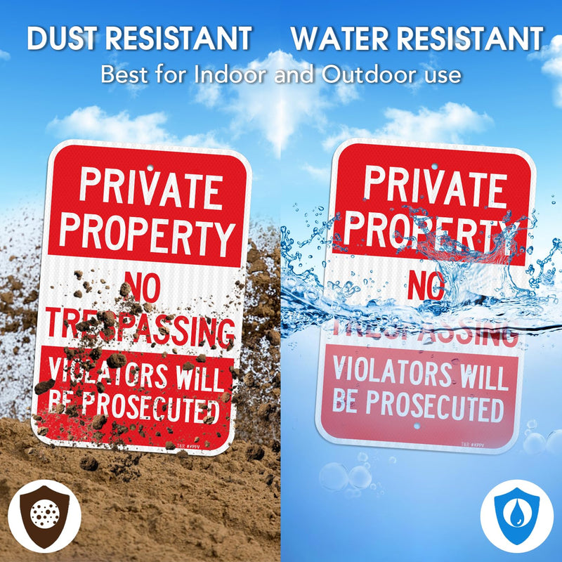 T&R (2 Pack) Large Private Property No Trespassing Sign, 18" x 12" Engineer Grade Reflective Sheeting, Rust Free Aluminum, Weather Resistant, Waterproof, Fade Resistant, 2 Pre-drilled Holes RED - 18" x 12" - 2 Pack