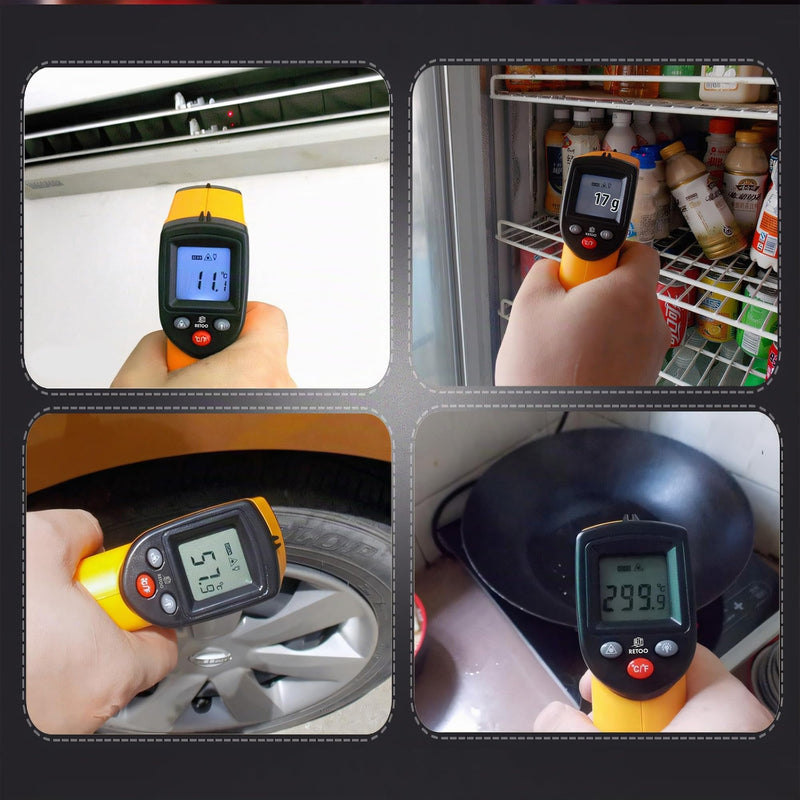 Retoo Infrared Thermometer -50-380°C LCD Laser Non-Contact °C/°F | Measurement in 1 second, LCD lighting, 14 x 8.5 x 3.5 cm, 2 x AAA not included, ABS, orange-black