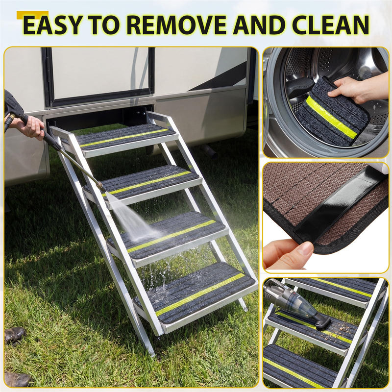 Zhengmy 6 Pack Rv Step Covers Non Slip Rv Stair Treads with Reflective Strip Waterproof Outdoor Camper Step Rugs Replacement Covers for Travel Trailer Motorhome Mobile Home 24 x 7.5 Inch
