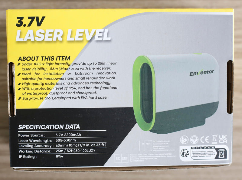 [Australia - AusPower] - Enventor Green Laser Level, Self Leveling Laser Level for Picture Hanging and Home DIY, Horizontal and Vertical Cross-Line Laser, Rotatable 360° Magnetic Holder, Pulse Mode, USB Charging 