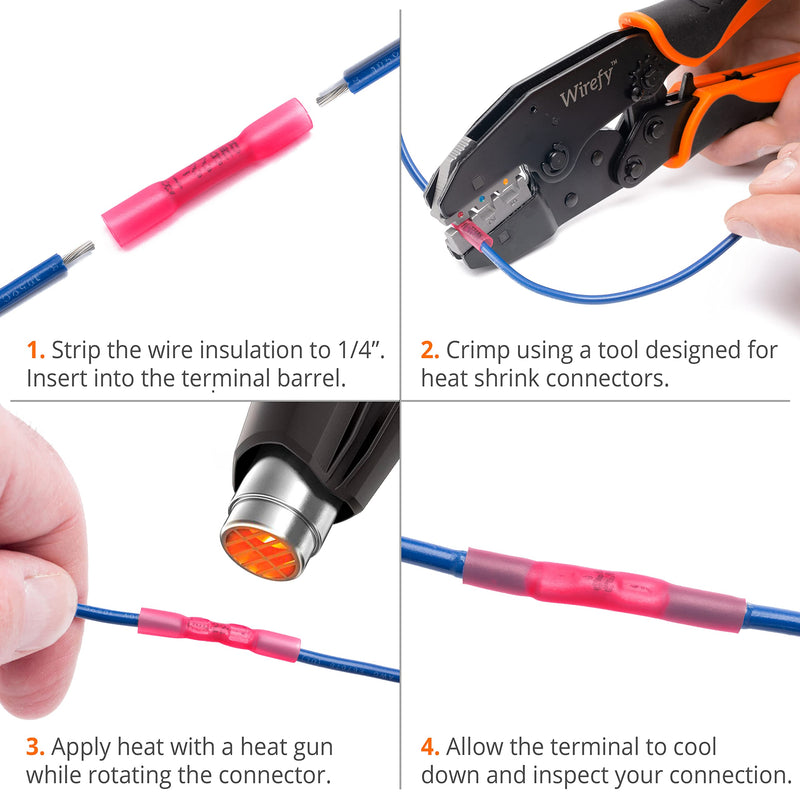 [Australia - AusPower] - Wirefy 200 PCS Heat Shrink Butt Connectors Red 22-16 AWG - Marine Grade Butt Connectors - Wire Butt Splice Connectors - Electrical Waterproof Heat Shrink Butts 