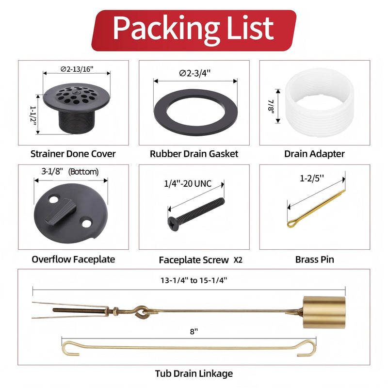 PRIMSOPH Trip Lever Overflow Faceplate Tub Drain Trim Kit with Linkage Conversion Kit Assembly Universal Fine Coarse Thread Replacement Matte Black