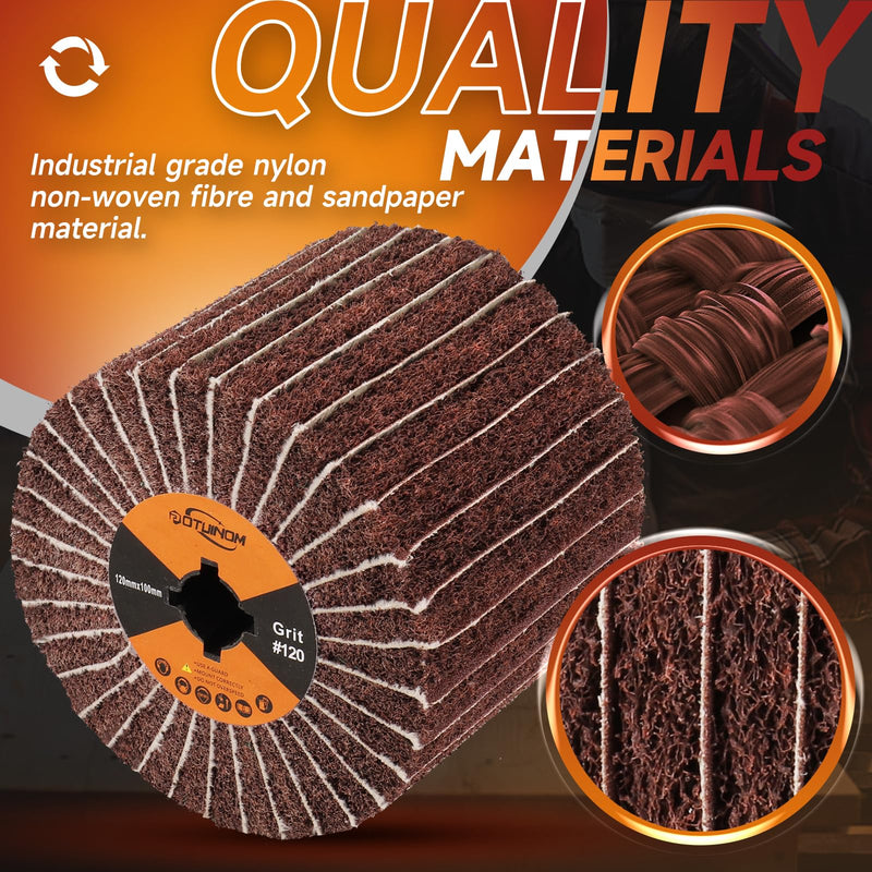 [Australia - AusPower] - Non-Woven Wheel Surface Conditioning Tool, 120 Grit 120 x 100 x 19 mm Abrasive Drawing Polishing Wheel with Sandpaper for Wood Metal Burnishing Wheel 4.7"x 4" 120 grit with sandpaper 