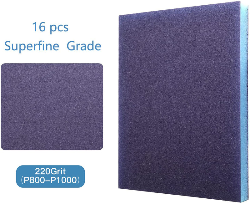 [Australia - AusPower] - 16Pcs 220 Grit Sanding Sponge, Jamiikury Sanding Blocks Washable and Reusable, Wet Dry Sandpaper Sponge for Wood Metal FurniturePaint and Drywall 220 Grits 