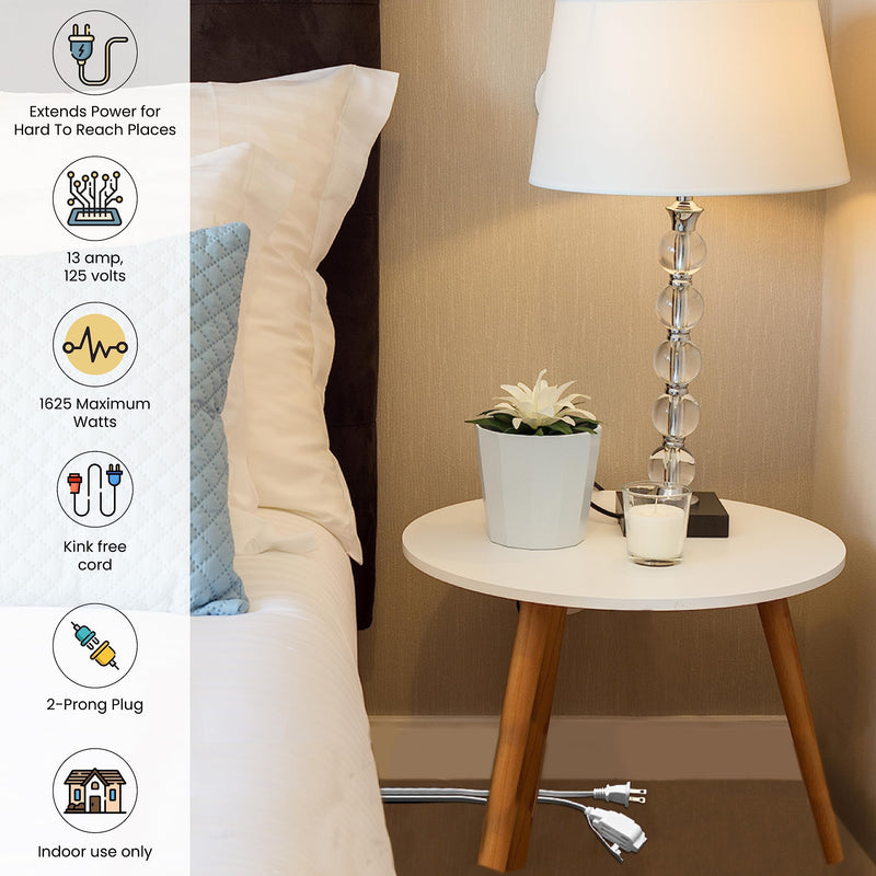 [Australia - AusPower] - Go Green Power Inc. 20ft Household Extension Cord, White, 3 Outlets, 16/2, Indoor Use Only - Safe, Reliable, and Child-Safe Covers - Ideal for Everyday Electronics 20 ft 