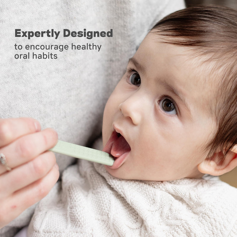 [Australia - AusPower] - ezpz Sensory Tongue Depressors - All Ages (2 Pack in Sage/Pewter) - Silicone/Stainless Steel Tongue Depressor for Visibility Into The Mouth + Healthy Oral Care Routine 
