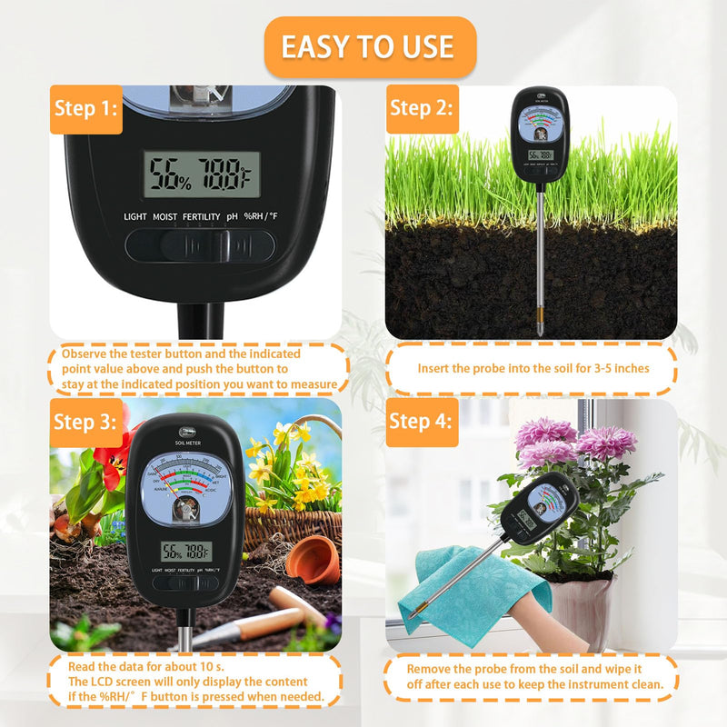 [Australia - AusPower] - 7-in-one Soil Test Kit, Soil Moisture Meter/PH Meter/Sunlight Intensity/Fertility Soil Tester, LCD Display Air & Soil Hygrometer Temperature for Hous Plants Garden, Farm, Lawn Care Moisture Meter Sepia New 