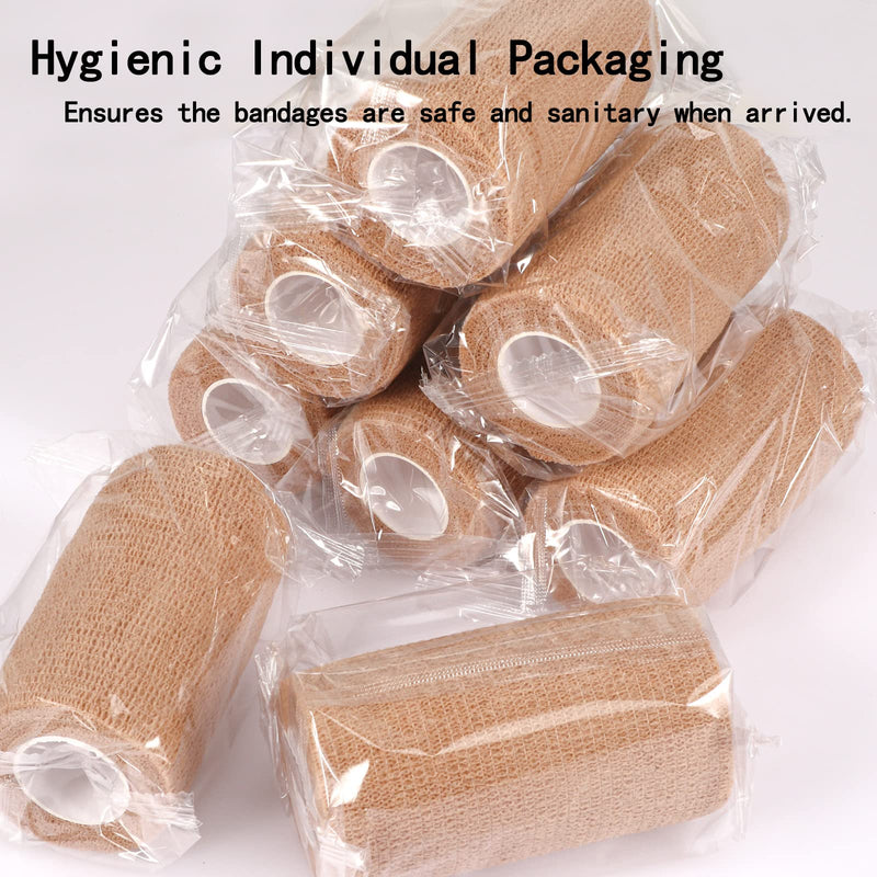 24 Pack Self Adherent Cohesive Bandage Wrap, 4” x 5 Yards Stretch Non Woven Self Adhesive Tape - Skin Colour Athletic Elastic Bandage for First Aid Medical, Sports, Ankle, Wrist Sprains Brown 4 Inch