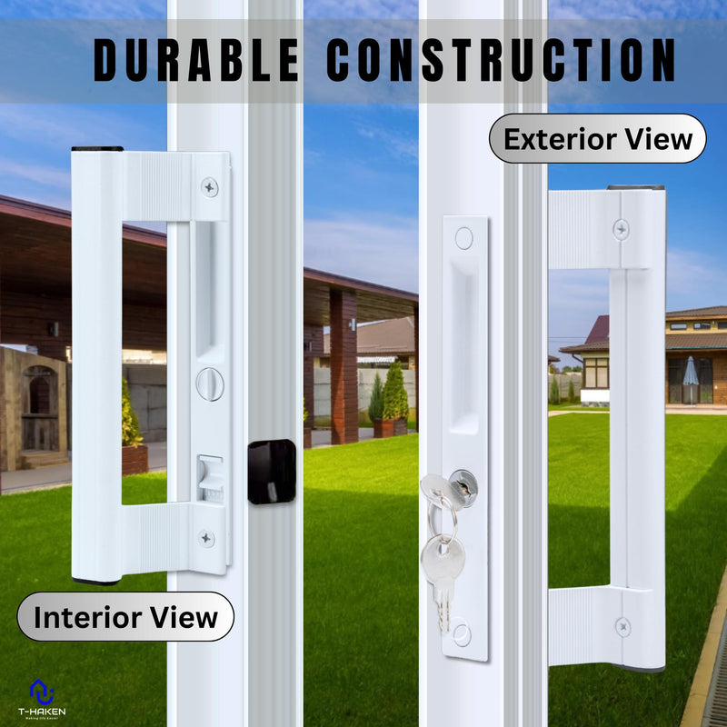 Sliding Glass Door Handle Set with Lock – Aluminum Handle, Fits 6-5/8 in. Hole Spacing (White) BUNDLE WHITE