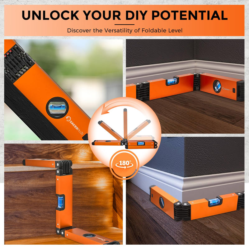 [Australia - AusPower] - Multi-Function Folding Level, 24" Level Tool, Multi-Angle Measurement (45°/90°/180°), High-Precision Aluminum Profile (0.5mm/m), Perfect for Woodworking, Construction & DIY Gifts 
