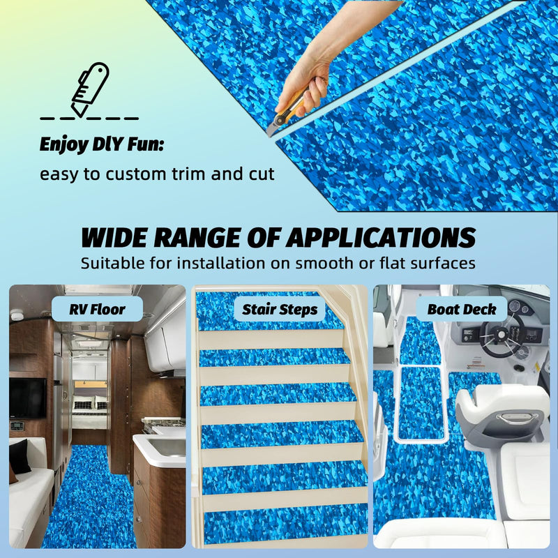 HXBYX Boat Flooring EVA Foam Boat Decking with 3M Adhesive Backing Sea Deck Boat Flooring Self-Adhesive Faux Teak Material Non-Slip Cooler Flooring for Kayak Yacht SwimPool RV 94.5"x 47.2"/23.6"/11.8" Camo Ocean 94.5"x11.8"-7.75sqft
