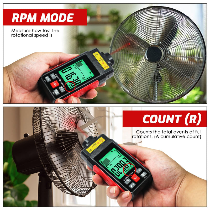[Australia - AusPower] - Digital RPM Tachometer, Non Contact RPM Meter 10-99999 RPM High Accuracy Laser Tachometer Gauge with Reflection Tape, LCD Backlight, Data Hold & Max/Min/AVG Functions 