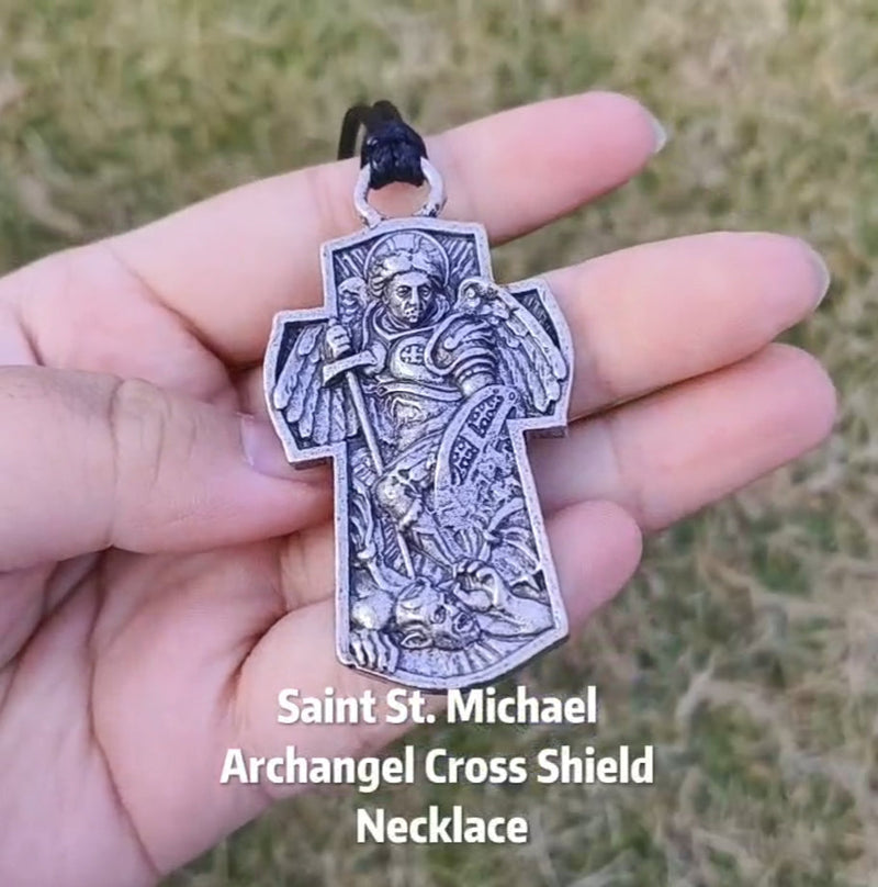 Archangel Michael St.Michael Protection Pendant Protect Me Saint Patron Shield Massive Prayer MEDA Necklace