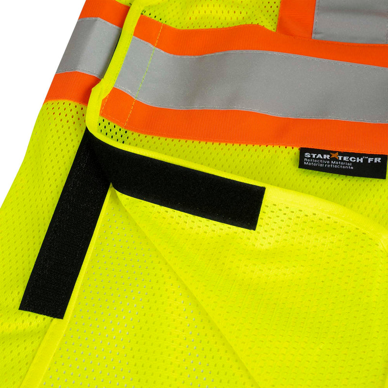 Pioneer Hi Vis Flame Resistant Vest For Men and Women - Self-Extinguishing FR Mesh - Reflective Tape - Class 2 - Hi Vis Yellow Yellow/Green Large-X-Large