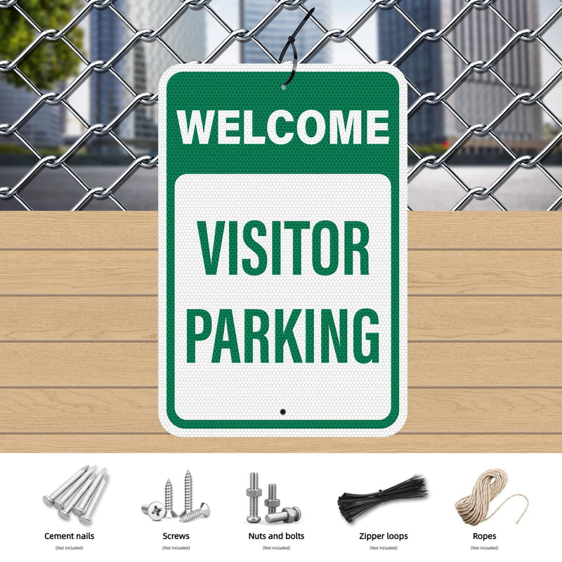 2 Pack Welcome Visitor Parking Sign 18 × 12 Inches High Reflective Weatherproof Aluminum Safety Signage with Pre-Drilled Holes for Home Office Yard Private Driveway