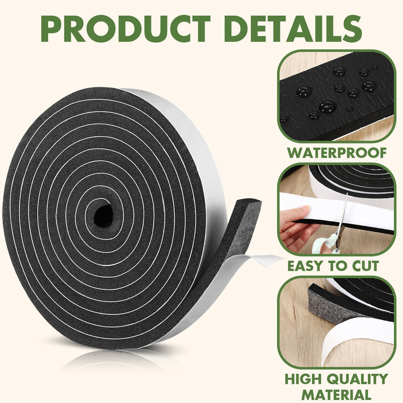 Nuanchu Foam Insulation Tape 1-1/2in Wide x 1/2in Thick x 16.5ft Stripping Neoprene Long Sponge Weather Stripping Foam Strips with Adhesive for Door, Automotive, Air Conditioner Seal(1)