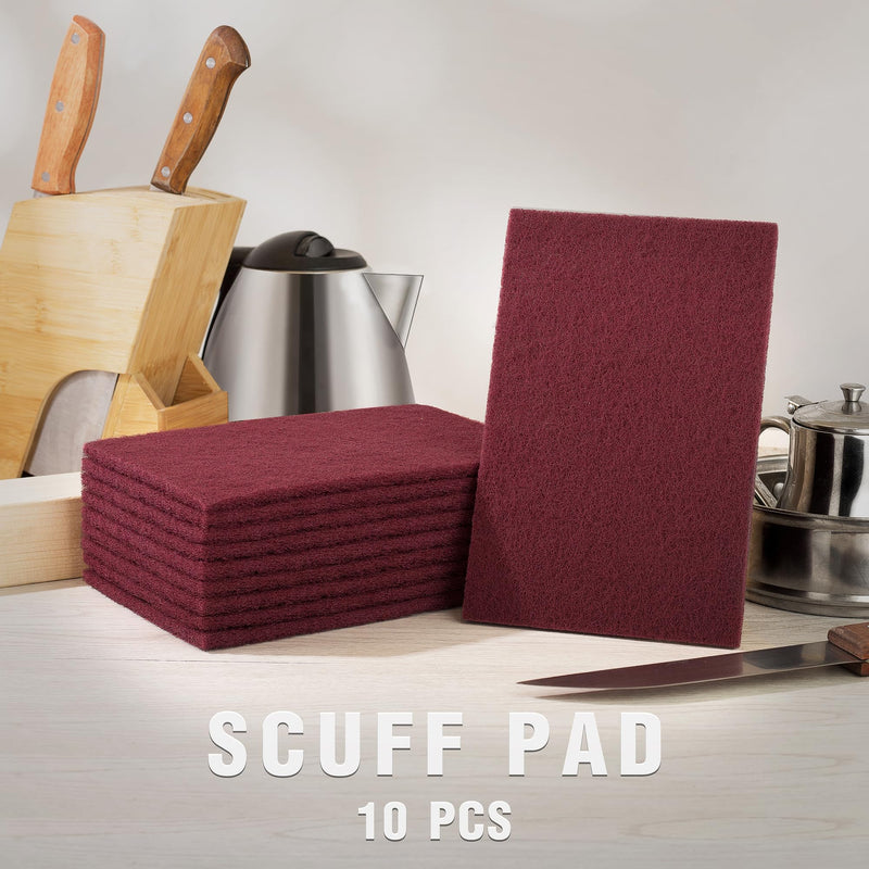 [Australia - AusPower] - S SATC 6" x 9" Maroon General Purpose Scuff Pads,10 Pack Automotive Scotch Brite Pads for Scuffing,Scouring,Sanding,Paint Primer Prep Adhesion Scratch for Automotive Restoration,Handicrafts… 