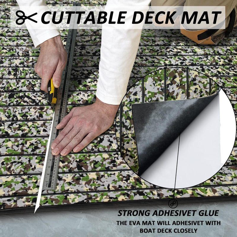 EVA Foam Boat Decking 94" x 45" Self-Adhesive Non-Slip 6mm Camo Marine Deck for Yacht Jet Ski Kayak Fishing 94.5"x21.6" Camo Jungle with Black Seam Lines
