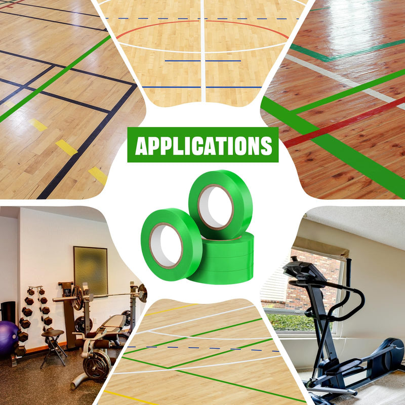 Frienda 5 Rolls Floor Vinyl Tape 1in/2in Floor Marking Court Tape Outdoor Playing Field Marking for Social Distancing Gym Stadium Classroom Athletics Warehouse 1 Inch X 60 yd Green