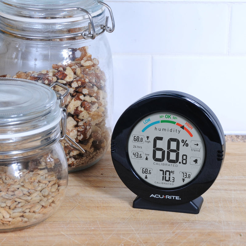 AcuRite 01080M Pro Accuracy Temperature and Humidity Gauge with Alarms, Black Humidity Meter