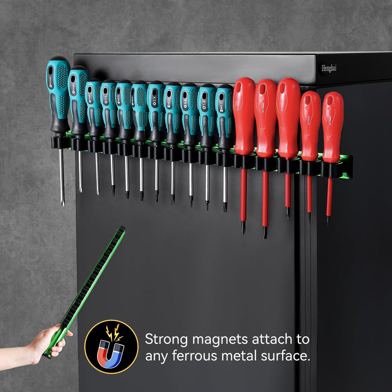 Reniteco Magnetic Screwdriver Organizer, Aluminum Alloy Rail Tool Holder, Fits Up to 16 Screwdrivers (Green) Green