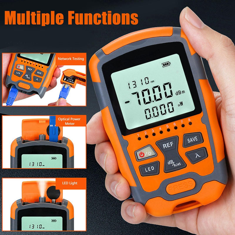 [Australia - AusPower] - Mini Optical Power, Optical Power Meter Tester Multimeter with LED Light Kit Network & Cable Testers Meter Portable Fiber 