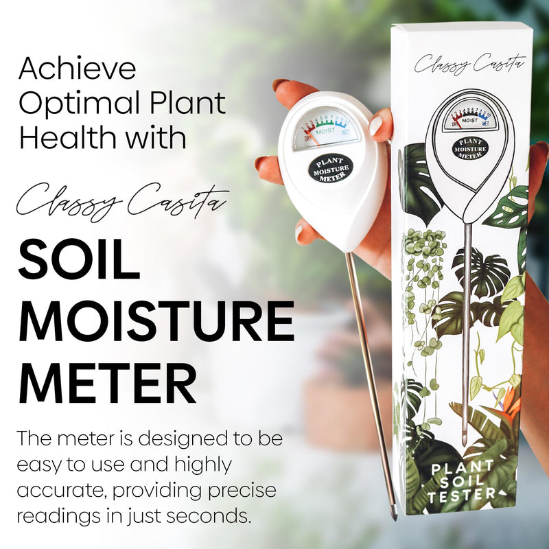 Classy Casita 3-in-1 Garden Soil Tester- Three Way Plant Soil Test Kit to Measure Soil Moisture, pH-Value, and Sunlight Soil Moisture Meter w/Plant Watering & Care eBook, White