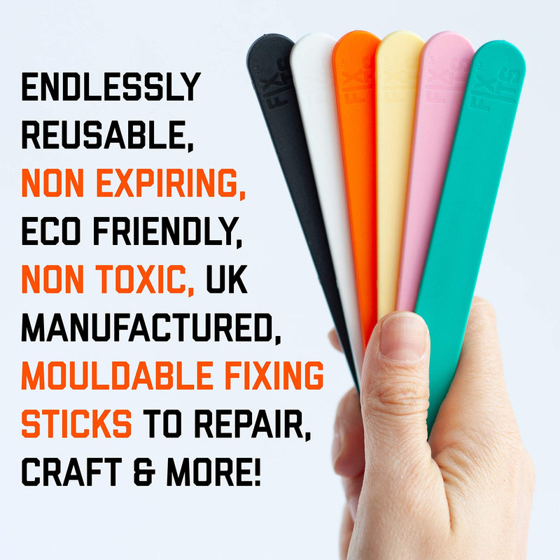 [Australia - AusPower] - Pack of 3 Large 10g Fixits Sticks - Reusable Glue Stick Alternative - Plastic Fixing Sticks for Everyday Fixes - Mouldable Glue for Repairing, Crafting, Creating - Ideal DIY Tool or Sustainable Gift Pack of 3 sticks Black, White, Orange 