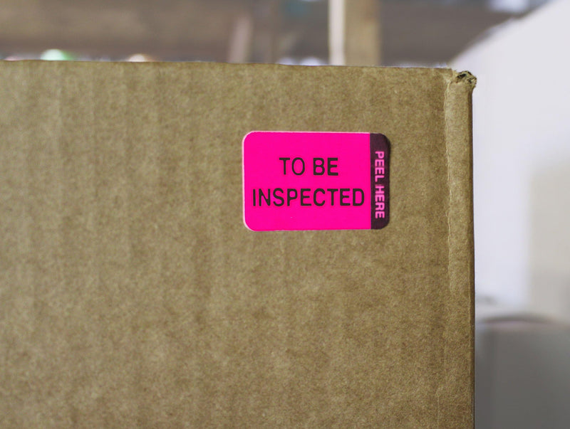 ChromaLabel 1 x 1.50 Inch Fluorescent Pink and Yellow Double Layer Quality Control Label, Imprinted: to Be Inspected, Inspected, 250 per Dispenser Box (Pack of 3) 1" x 1-1/2" (Pack of 3)