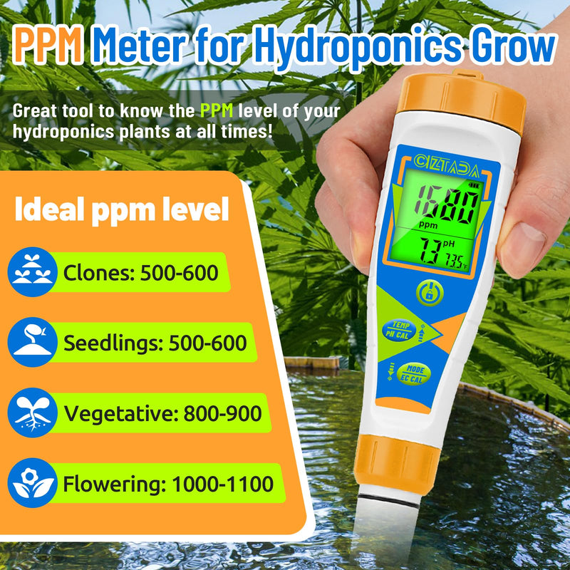 [Australia - AusPower] - pH Meter for Water Digital EC and PPM Meter for Hydroponics Nutrient 4 in 1 pH EC TDS Temperature Tester with Large Display for Indoor Plant Grow DWC Setup Aeroponic Pool Aquarium EC Meter 
