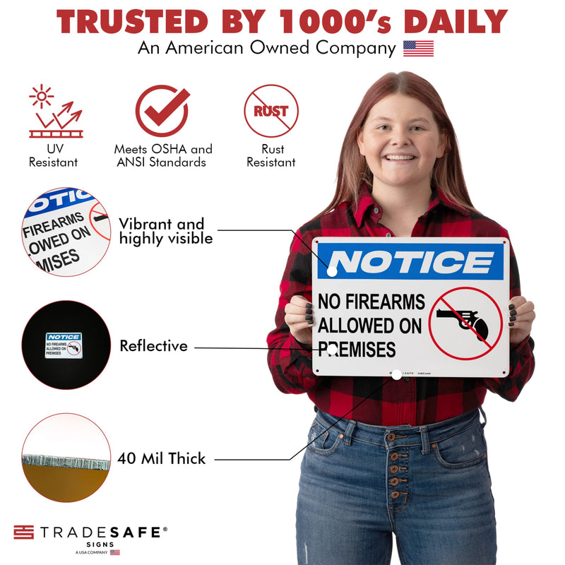 TRADESAFE No Firearms Allowed Sign - Office Sign, Business Sign, Quick Install Aluminum Safety Sign, Light Reflective, UV-Resistant, Waterproof, 14” X 10” No Firearms or Weapons Sign