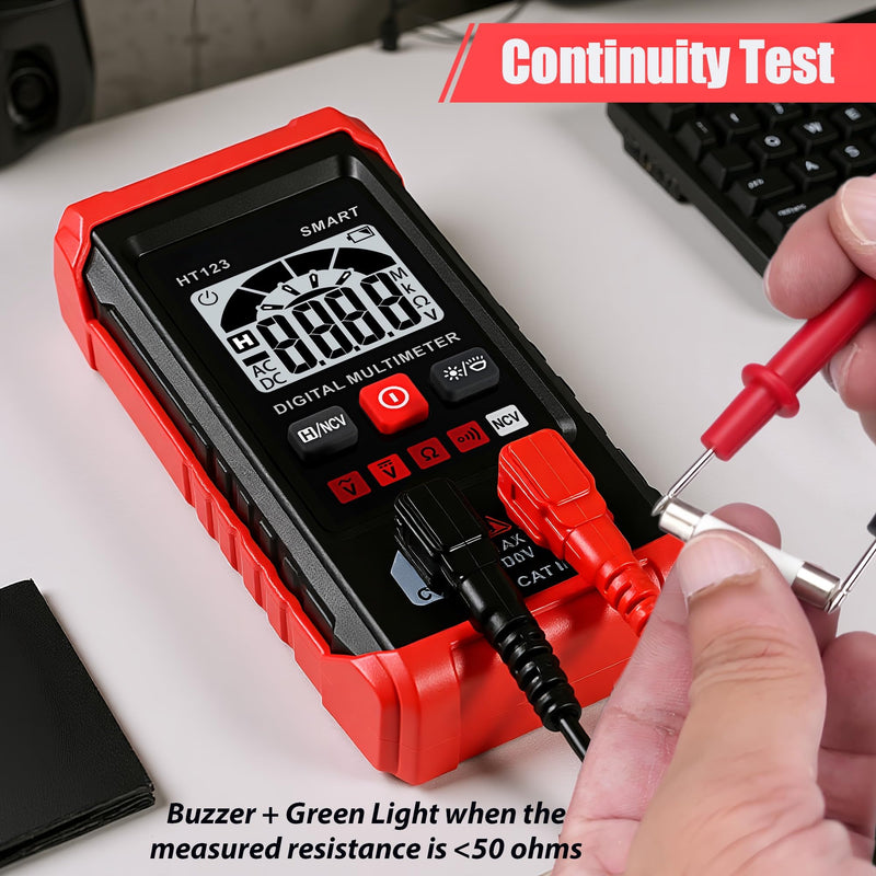[Australia - AusPower] - HT123 Digital Multimeter, Automatic AC DC Voltmeter, Non Contact Voltage Tester, Smart Voltage Resistance Tester Multi Meter, Auto-Ranging, Sound & Light Alarms 