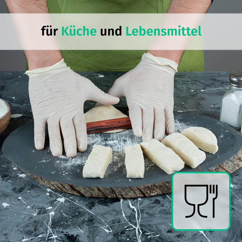 Box of 100 Disposable Latex Gloves, Powder-Free, Non-Sterile Disposable Gloves, Examination Gloves,White, Medium | Einmalhandschuhe für Reinigung, Küche, Kosmetik, Tattoo und Haushalt; geeignet für Gewerbe, Beruf und Alltag 1
