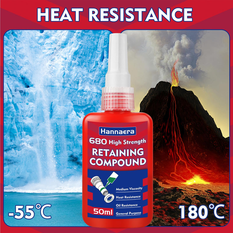 [Australia - AusPower] - 680 Retaining Compound Green 50ML/1.69 FL OZ, High Strength Lock and Seal Metal Cylindrical Components, for Large Diameter Components, Anaerobic 