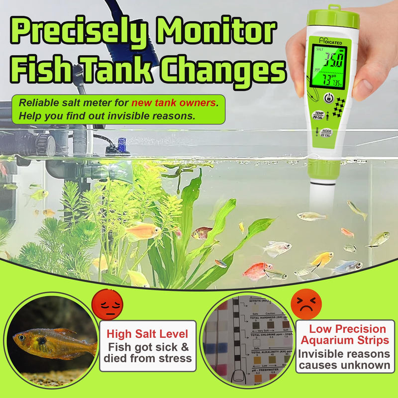 [Australia - AusPower] - Salt Tester pH Meter for Aquarium Fish Tank Koi Pond Simultaneous Screen Salinity Meter for Saltwater Pool Hot Tub EC Tester for Hydroponics TDS Meter for Drinking Water White 