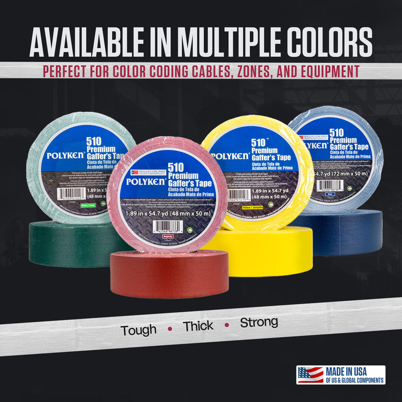 Polyken 510 Black Gaffers Tape 1.5" x 55 Yards, Professional Grade, UV Fluorescent, No Residue, Non-Reflective (Gaff Tape), 1 Roll
