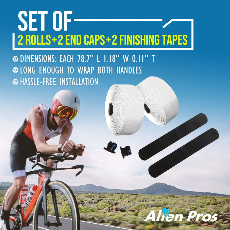 ALIEN PROS Bike Handlebar Tape PU (Set of 2) Black Red White Pink Blue - Enhance Your Bike Grip with These Bicycle Handle bar Tape - Wrap Your Bike for an Awesome Comfortable Ride White - Set of 2